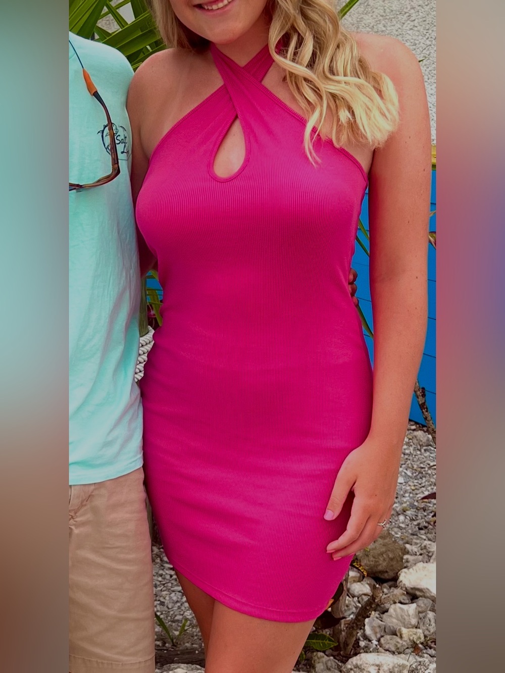 Target Wild Fable Hot Pink Keyhole Cross Neck Bodycon Dress 💖